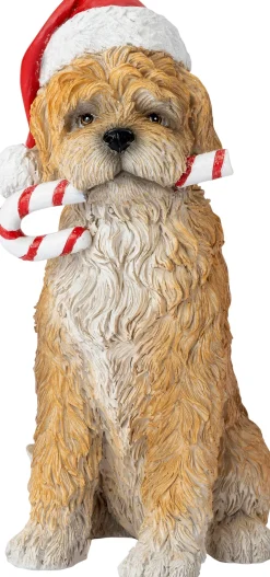 Intratuin kerstfiguur Olaf hond met zuurstok bruin / rood 9,5 x 8,3 x 16,5 cm