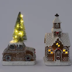 Intratuin kerstfiguur Petra auto met kerstboom bruin / wit 10,5 x 5,5 x 16,5 cm