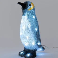 Intratuin kerstfiguur pinguin grijs met verlichting 18 x 17 x 34 cm