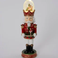 Intratuin kerstfiguur Pontu notenkraker met sneeuwbol rood / wit 15 x 13,5 x 47 cm