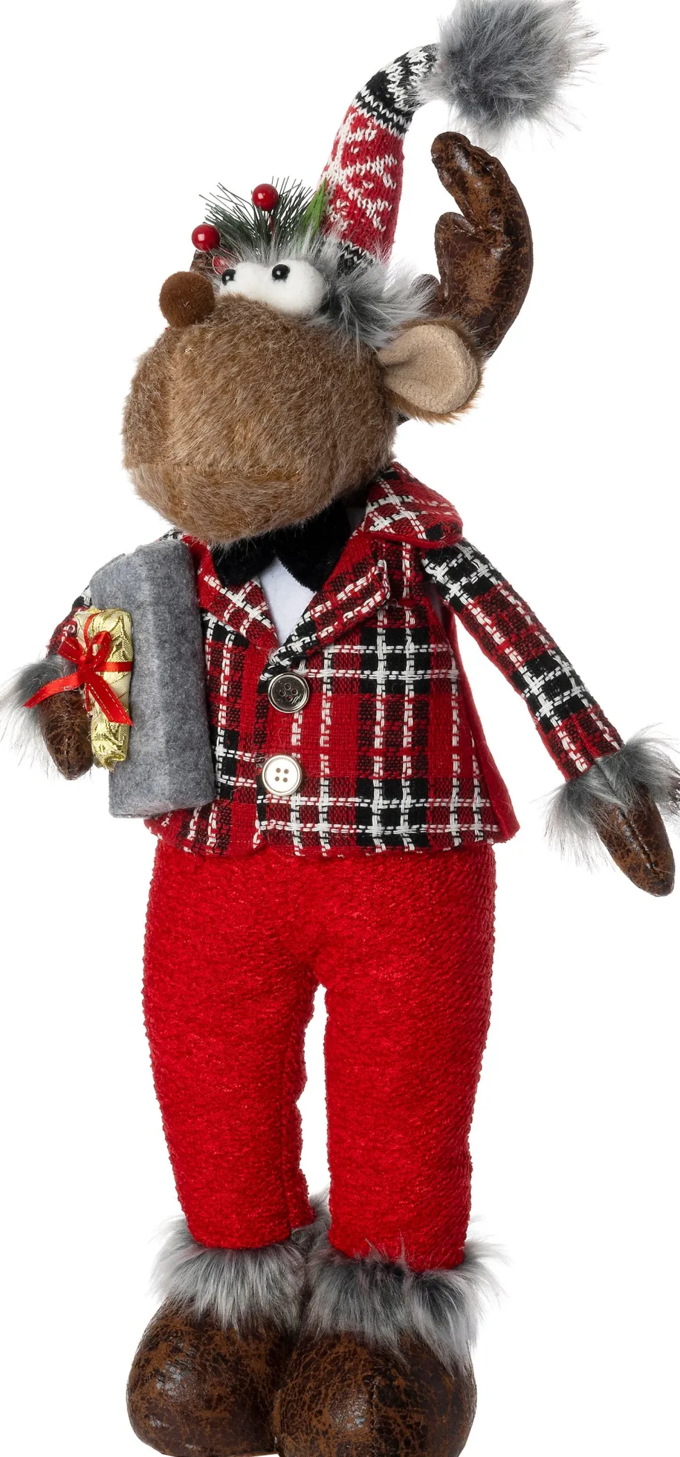 Intratuin kerstfiguur Robin rendier man bruin / rood 20 x 13 x 58 cm