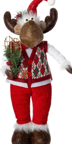 Intratuin kerstfiguur Robin rendier bruin / rood 20 x 13 x 56 cm
