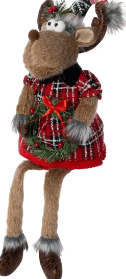 Intratuin kerstfiguur Robin rendier vrouw bruin / rood 20 x 14 x 64 cm