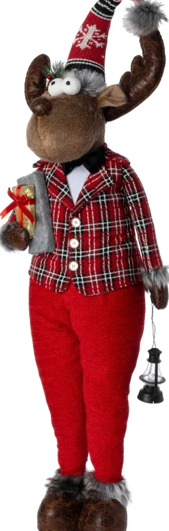 Intratuin kerstfiguur Robin rendier man bruin / rood 35 x 25 x 132 cm