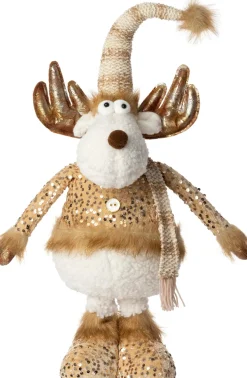 Intratuin kerstfiguur Ruben rendier wit / goud 28 x 25 x 102 cm