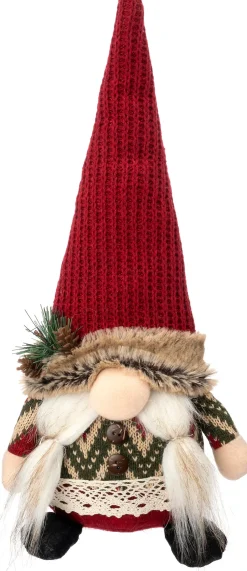 Intratuin kerstfiguur Ruvo gnoom kerstvrouw rood / bruin 18 x 9 x 38 cm