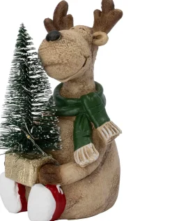 Intratuin kerstfiguur Serfa rendier bruin met verlichting 9,7 x 11 x 16,2 cm