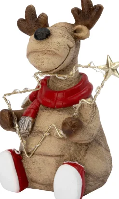 Intratuin kerstfiguur Serfa rendier bruin met verlichting 13 x 10,8 x 19,2 cm