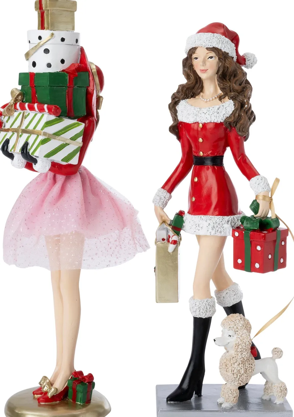 Intratuin kerstfiguur shoppende vrouw cadeaus wit / rood 10 x 9,8 x 36,2 cm