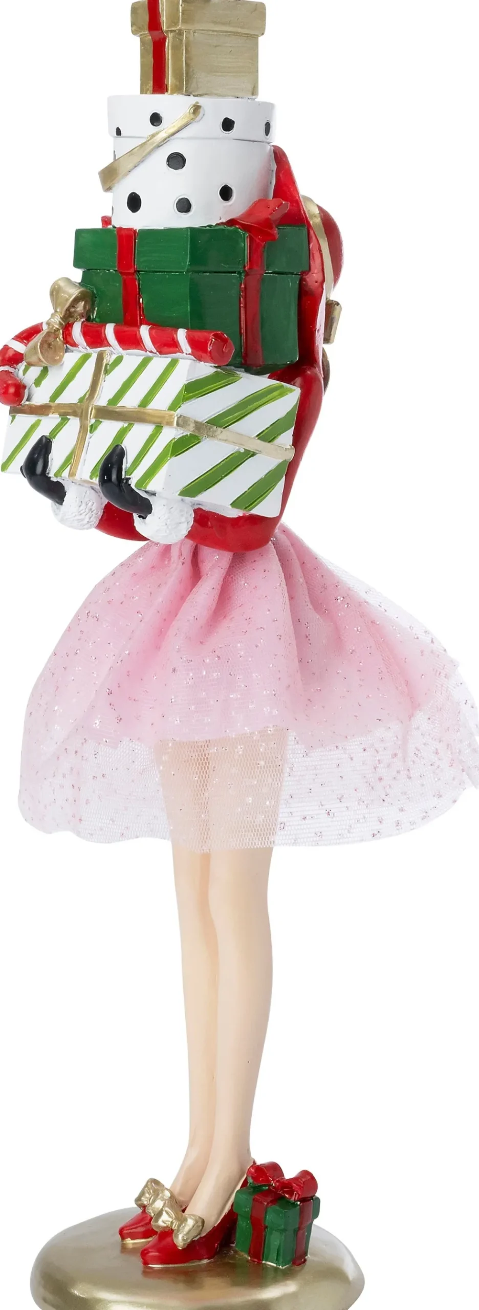 Intratuin kerstfiguur shoppende vrouw cadeaus wit / rood 10 x 9,8 x 36,2 cm