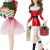 Intratuin kerstfiguur shoppende vrouw poedel wit / rood 11,5 x 10 x 33,8 cm