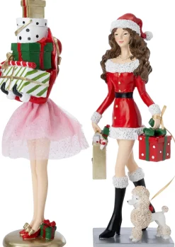 Intratuin kerstfiguur shoppende vrouw poedel wit / rood 11,5 x 10 x 33,8 cm