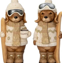 Intratuin kerstfiguur ski hond met mok beige / bruin 23 x 21,5 x 45 cm