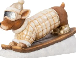 Intratuin kerstfiguur ski teckel jas beige / bruin 49,5 x 22,5 x 29 cm