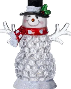 Intratuin kerstfiguur sneeuwpop transparant met verlichting 9 x 5,2 x 11,5 cm
