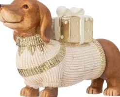 Intratuin kerstfiguur teckel cadeau beige / bruin 47 x 13,5 x 28 cm