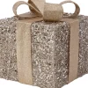 Intratuin kerstfiguur Tinda cadeau goud met verlichting 15 x 15 x 17 cm