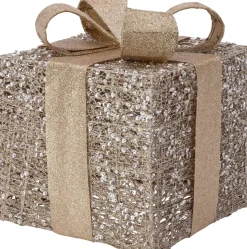 Intratuin kerstfiguur Tinda cadeau goud met verlichting 15 x 15 x 17 cm