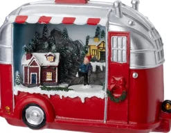 Intratuin kerstfiguur trailer huisje rood / wit 23,5 x 10 x 16 cm