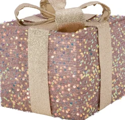 Intratuin kerstfiguur Veya cadeau roze / beige met verlichting 25 x 25 x 28 cm