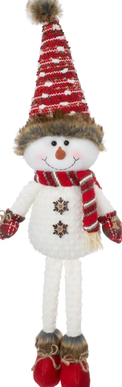 Intratuin kerstfiguur Yuki sneeuwpop zittend rood / wit 25 x 10 x 77 cm