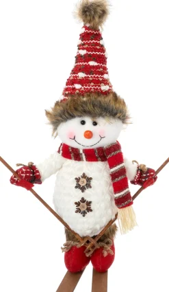 Intratuin kerstfiguur Yuki sneeuwpop op skies rood / wit 21 x 18 x 46 cm