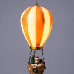 Intratuin kersthanger Aera luchtballon hond goud / wit met verlichting D 14,5 H 27,5 cm