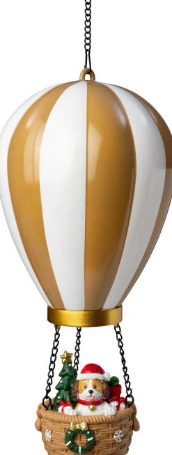Intratuin kersthanger Aera luchtballon hond goud / wit met verlichting D 14,5 H 27,5 cm