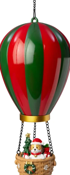Intratuin kersthanger Aera luchtballon hond rood / groen met verlichting D 14,5 H 27,5 cm