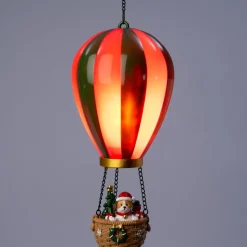 Intratuin kersthanger Aera luchtballon hond rood / groen met verlichting D 14,5 H 27,5 cm
