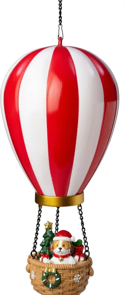 Intratuin kersthanger Aera luchtballon hond rood / wit met verlichting D 14,5 H 27,5 cm