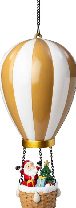 Intratuin kersthanger Aera luchtballon kerstman goud / wit met verlichting D 14,5 H 27,5 cm