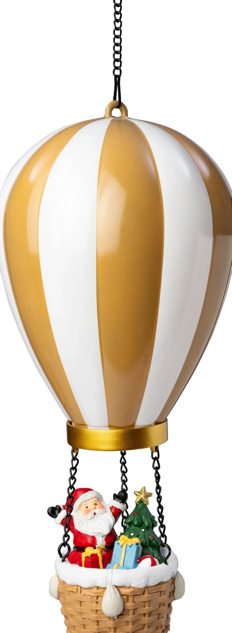 Intratuin kersthanger Aera luchtballon kerstman goud / wit met verlichting D 14,5 H 27,5 cm