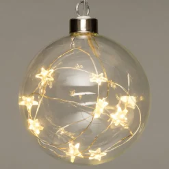 Intratuin kersthanger bol met sterretjes transparant D 15 cm met 10 lampjes warm wit