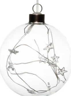 Intratuin kersthanger bol met sterretjes transparant D 15 cm met 10 lampjes warm wit