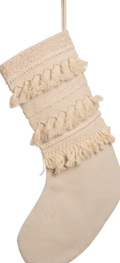 Intratuin kersthanger kerstsok Tassel beige 60 x 28 x 1,5 cm