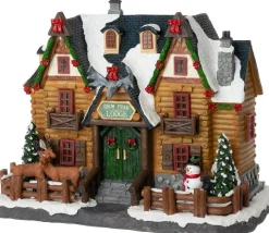 Intratuin kersthuisje blokhut met rendieren 27,5 x 14 x 21 cm