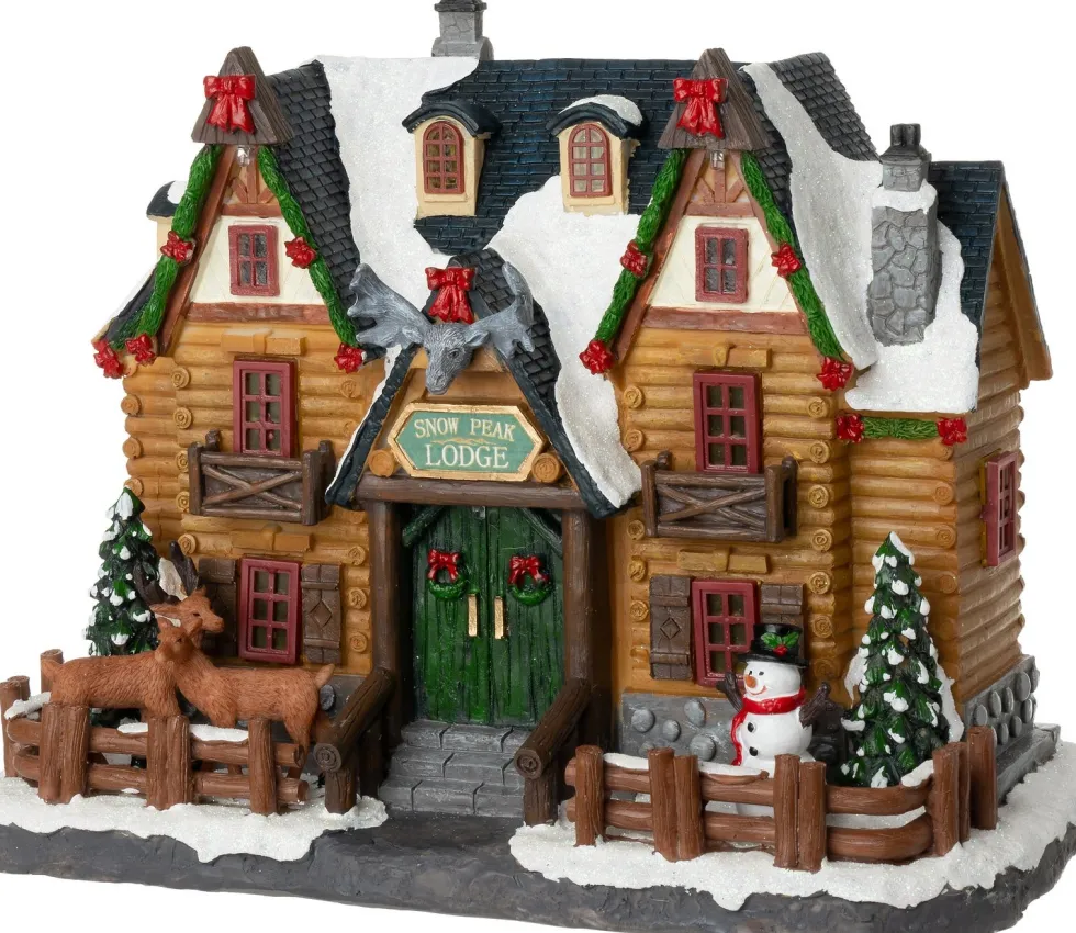 Intratuin kersthuisje blokhut met rendieren 27,5 x 14 x 21 cm