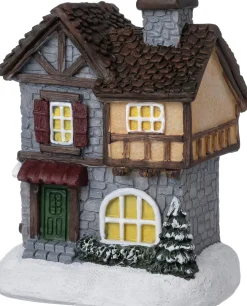 Intratuin kersthuisje Fredrik huis grijs / bruin 7,3 x 5,5 x 10,4 cm