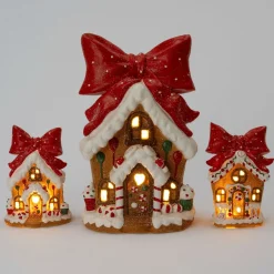 Intratuin kersthuisje Greta snoephuis bruin / rood 14 x 11 x 21 cm