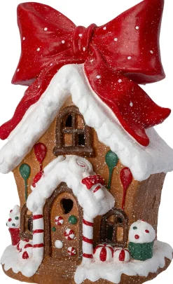 Intratuin kersthuisje Greta snoephuis bruin / rood / wit 26 x 21 x 41 cm