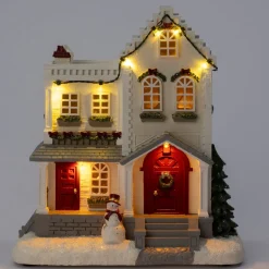 Intratuin kersthuisje huis met sneeuwpop 25 x 15 x 26,7 cm
