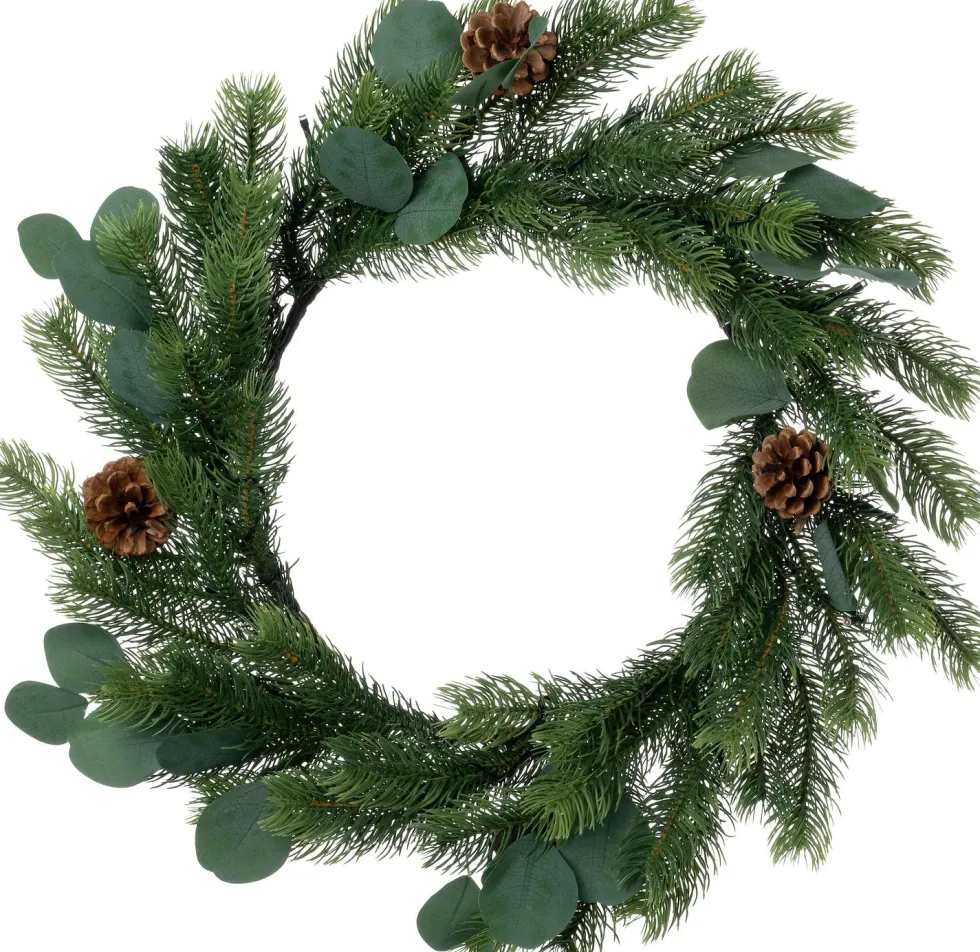 Intratuin kerstkrans dennenappels met 30 lampjes warm wit D 45 H 10 cm