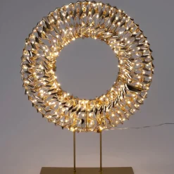 Intratuin kerstkrans op voet Iris goud met verlichting 39 x 9 x 50 cm