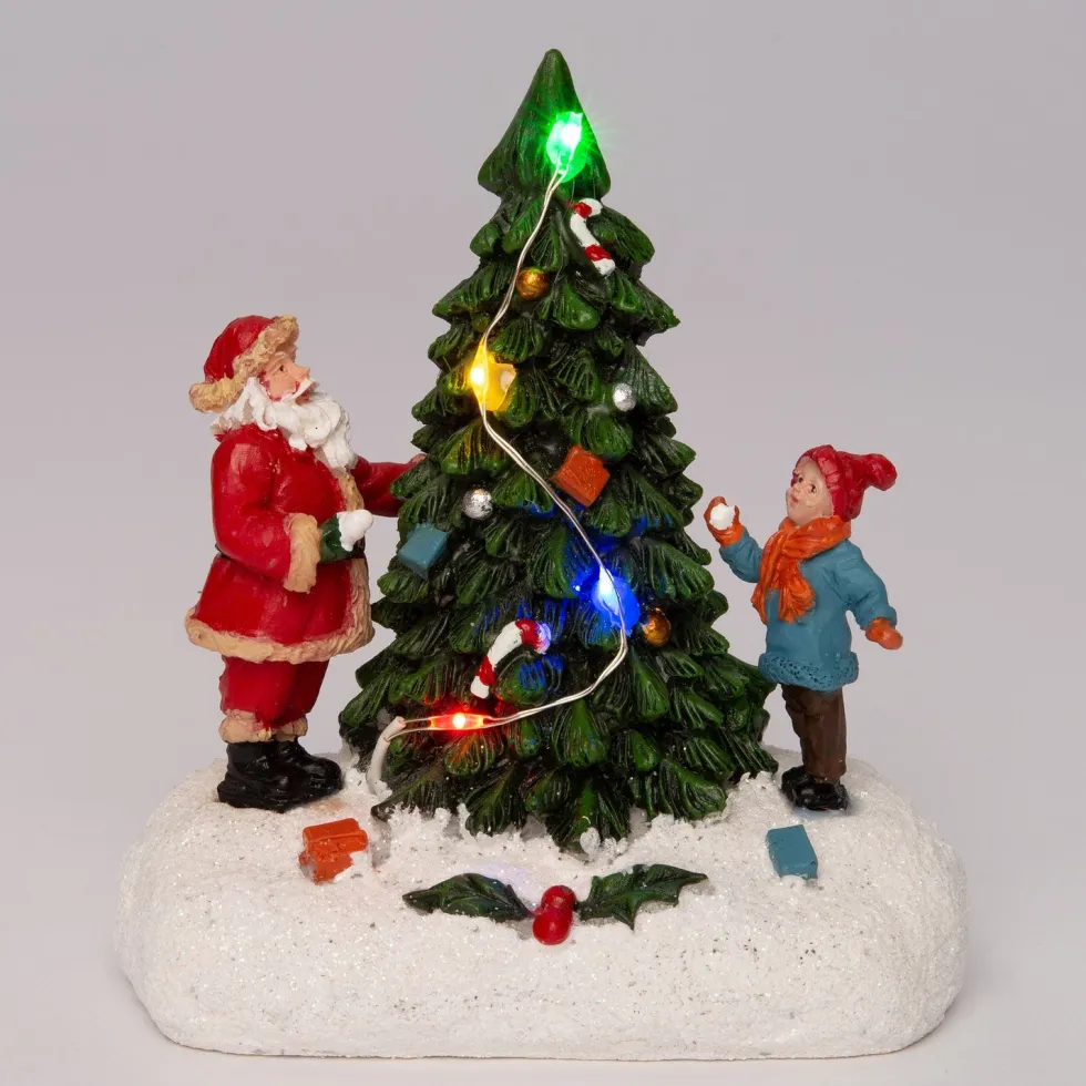Intratuin kerstminiatuur kerstman met kerstboom 10,5 x 6 x 11,7 cm