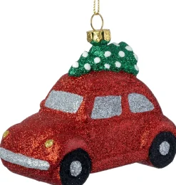Intratuin kerst ornament auto kever rood / groen 11,1 x 5,9 x 7,1 cm