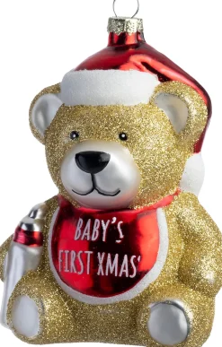 Intratuin kerst ornament beer met slab goud / rood 6,3 x 9,4 x 12,8 cm