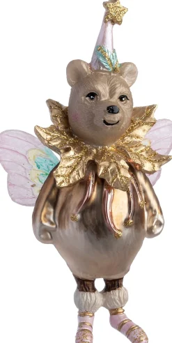 Intratuin kerst ornament beer elfje bruin / goud 7,6 x 5,1 x 13,3 cm