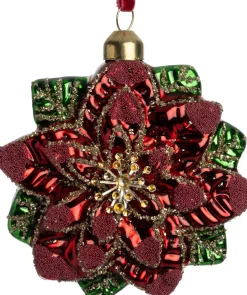 Intratuin kerst ornament bloem rood / groen 10,5 x 4 x 9,5 cm