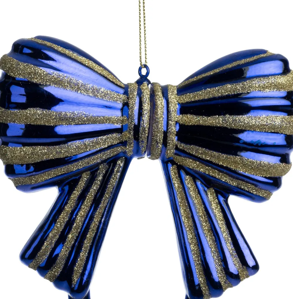 Intratuin kerst ornament Bow strik blauw / goud 13,3 x 3,6 x 11,5 cm